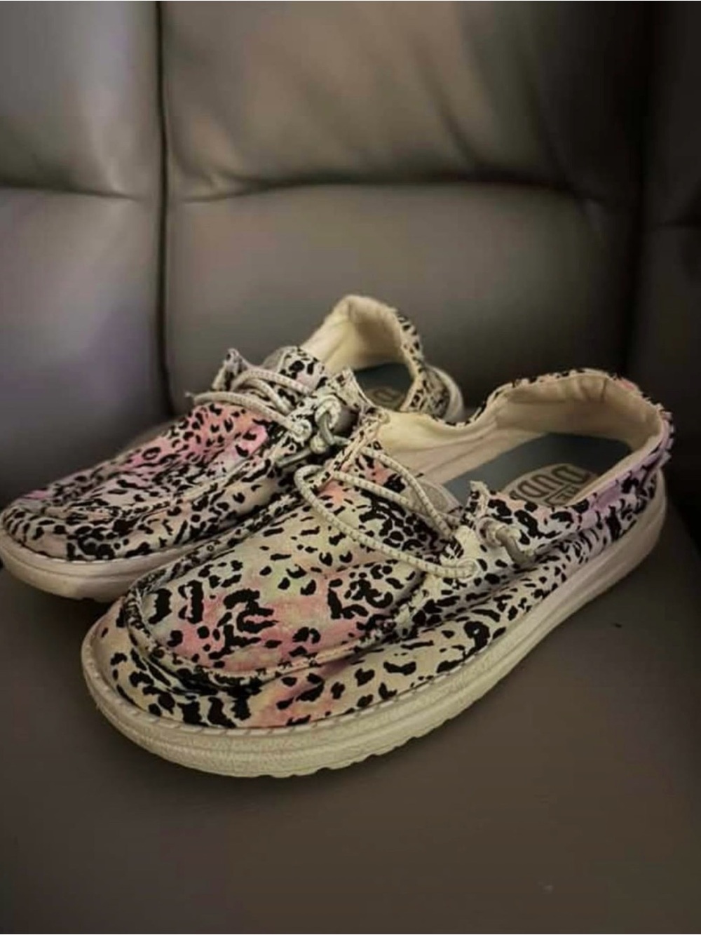 Hey Dude Kids Slip-On Moccasins in Pink and Black Leopard